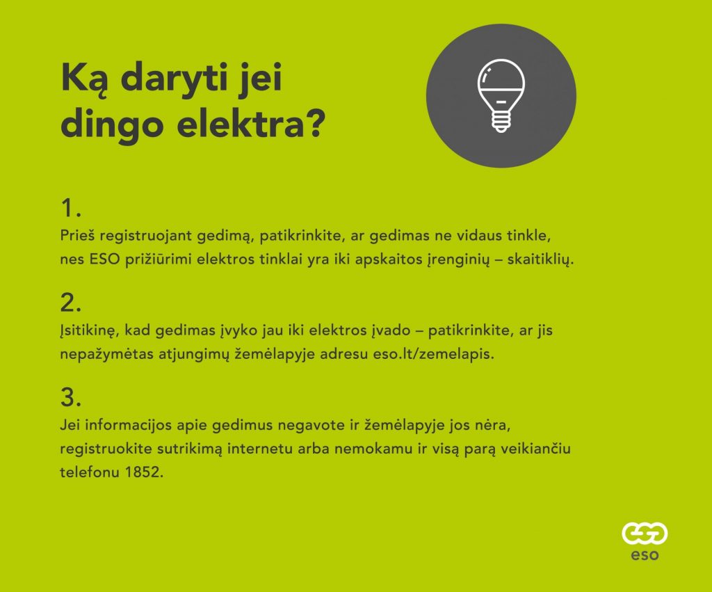 Ką daryti dingus elektrai ar dujoms