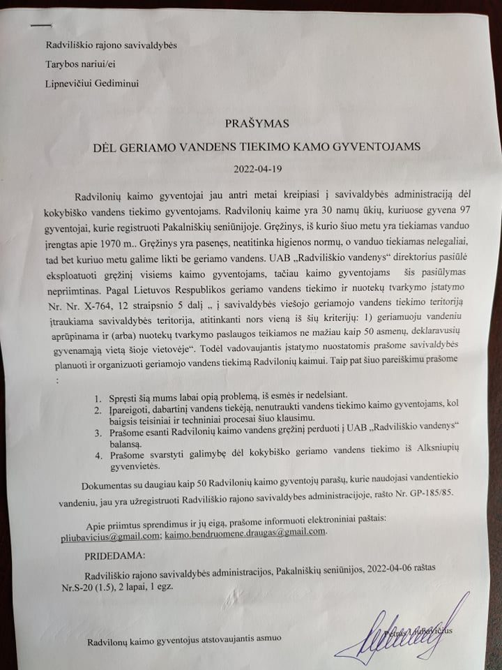 Po to, kai rašėme Radvilonių kaimo geriamojo vandens problema – ir vėl Taryboje