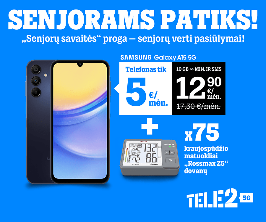 Išskirtinis „Tele2“ pasiūlymas senjorams: telefonas už 5 eurus per mėnesį ir nemokami renginiai