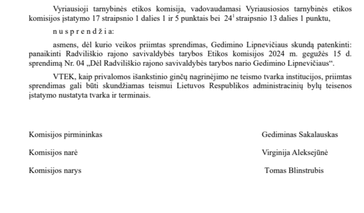 Mero grupuotei ir vėl sudoroti G. Lipnevičiaus nepavyko. VTEK kirto antausį